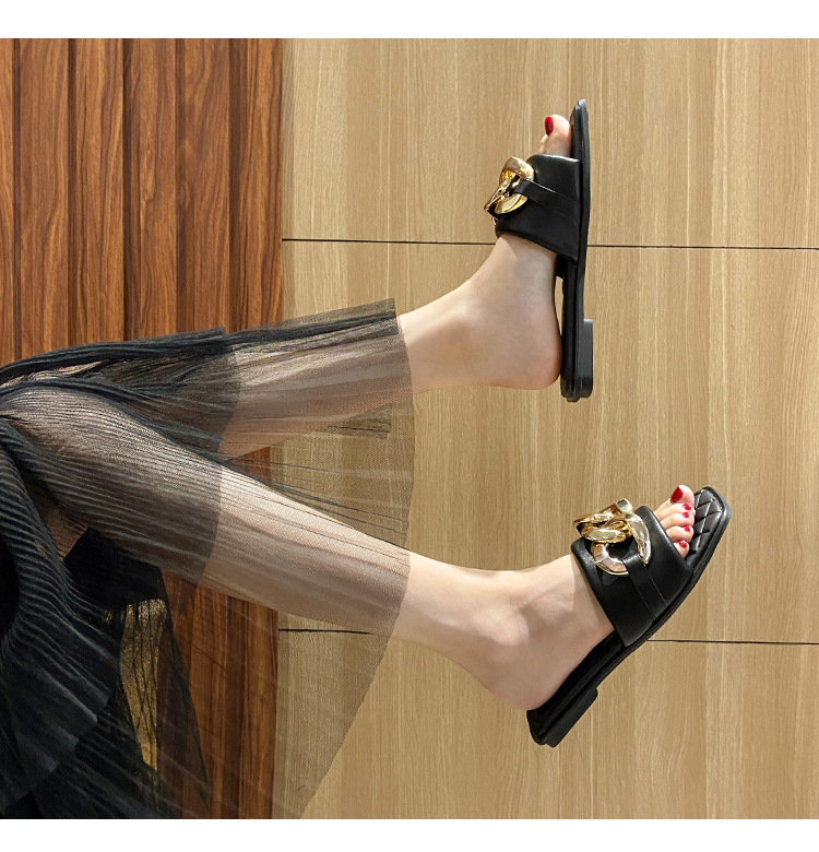 Pantofole di pelle di pecora da donna Net Red 2023 New Summer Leather One Word Pantofole da donna abbigliamento estivo moda scarpe da spiaggia tendenza_voghion.com