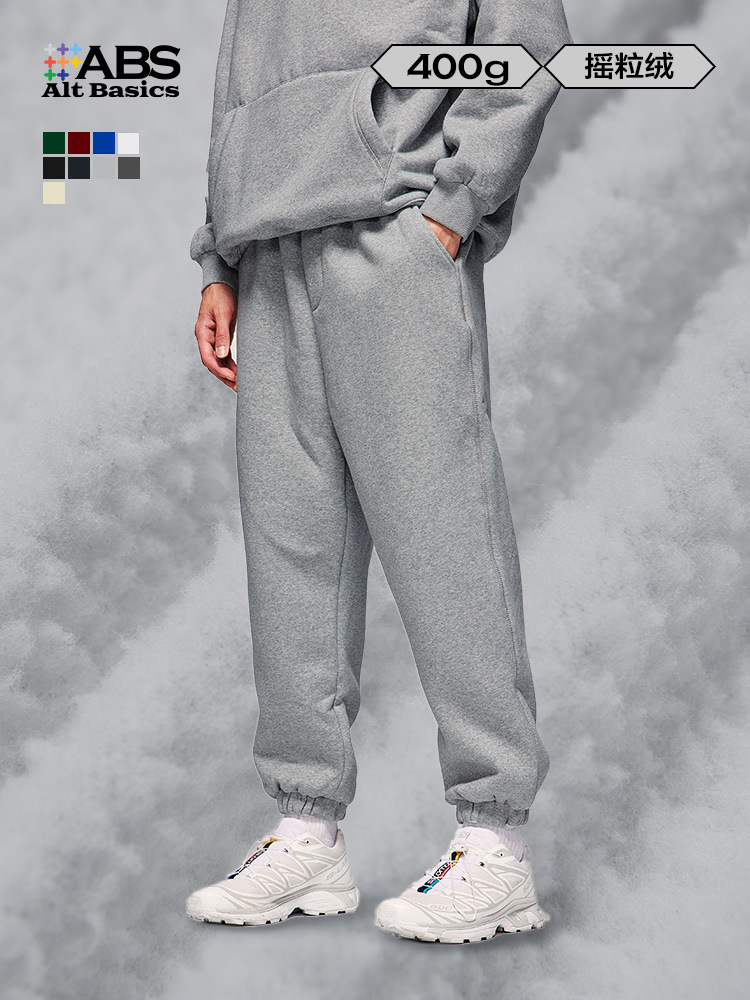 Ropa de hombre de Jieshan | 25 primavera 400g de terciopelo polar pesado hilo Hasselblad con capucha suéter de color sólido traje de pantalón