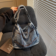 跨境牛仔布单肩斜挎包慵懒风兜子原宿风复古日常通勤大容量托特包