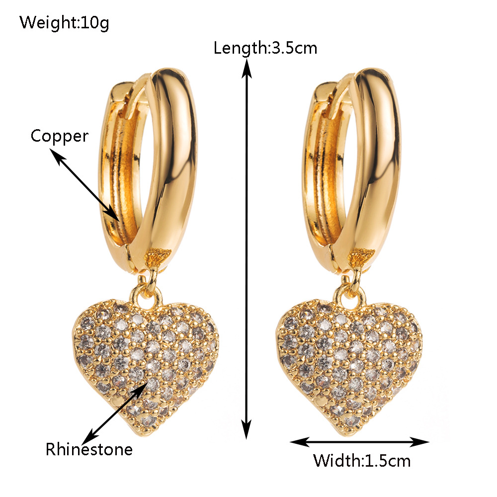 7g Weight Electroplating Gold Plating Process 1 Pair Vintage Style Simple Style Heart Shape Copper Drop Earrings Earrings
