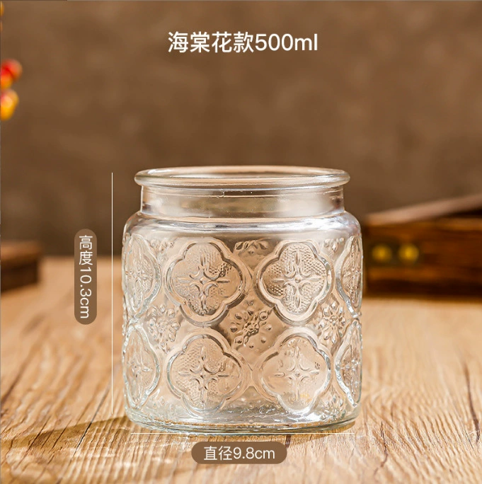 Стеклянная банка для хранения, японский стиль, 500/700 мл, крышка из бамбука или акации, цветочные узоры