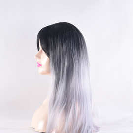 跨境新品欧美假发女长直发中分渐变色化纤头套 ombre wig厂家批发