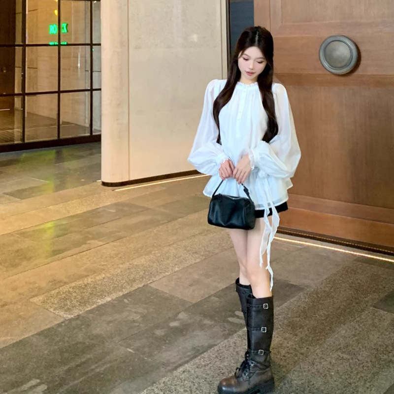 适美2025夏季设计感法式气质白色别致长袖衬衫女收腰显瘦百搭上衣|undefined