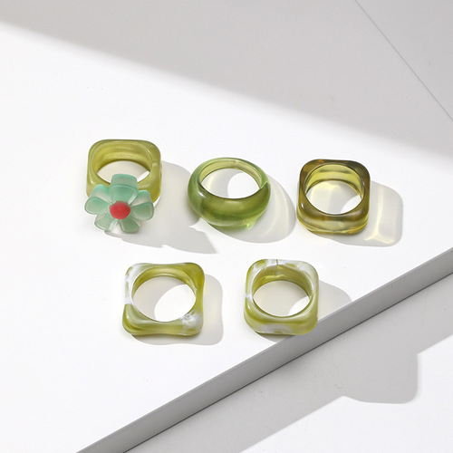 Cross-border creative candy-colored Korean cute ring set 2024 new personalized women's resin ring wholesale