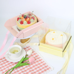 4 inch 6 inch ribbon transparent cake box wholesale Goddess Day double bottom disposable takeaway box baking packaging