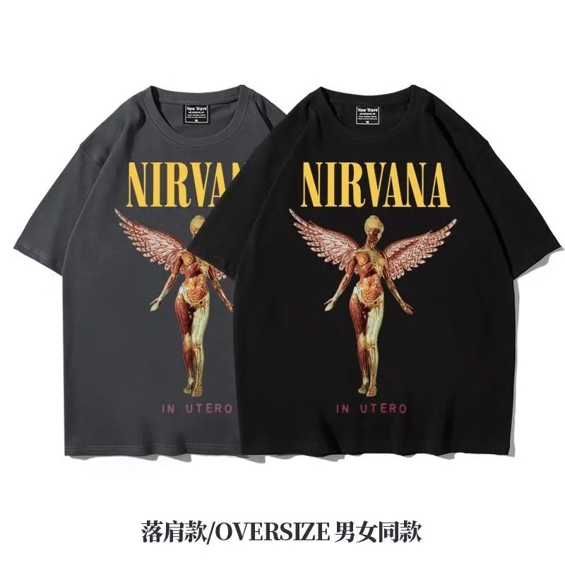 アミカーキ サマー速乾 アメリカンオフショルダー ヘビーウェイト ルーズ ロック オーバーサイズ 半袖 Tシャツ|undefined