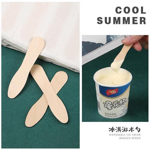 Disposable ice cream tasting wooden spoon ice cream yogurt stick ice cream bar single individually packaged frozen popsicle with small spoon
