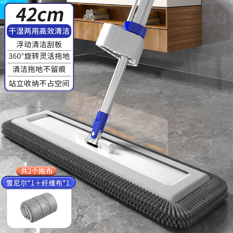 新款雪尼尔免手洗平板拖把加厚双布木地板魔术墩布大号带桶一拖净|undefined