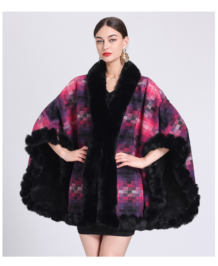 Mantella in pile spesso con colletto a quadri, ampia taglia, cardigan lavorato a maglia per donna_voghion.com