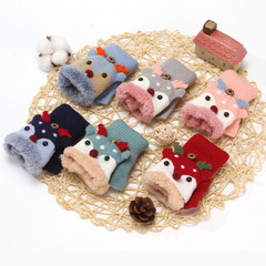 Children's winter warm glove with flip cover, half-finger knitted baby gloves for boys and girls, five-finger knit infant gloves for girls