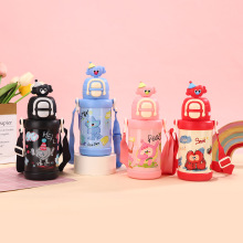 卡通316不锈钢儿童保温杯学生带提绳双饮弹跳杯户外随行运动水杯