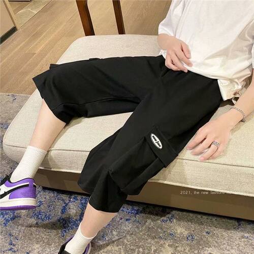 Men's Work Shorts, Hong Kong Style Loose Summer  New Shorts, Korean Version Trendy Straight Leg Fashionable and Versatile, Seven-Eighth Length Cool Style