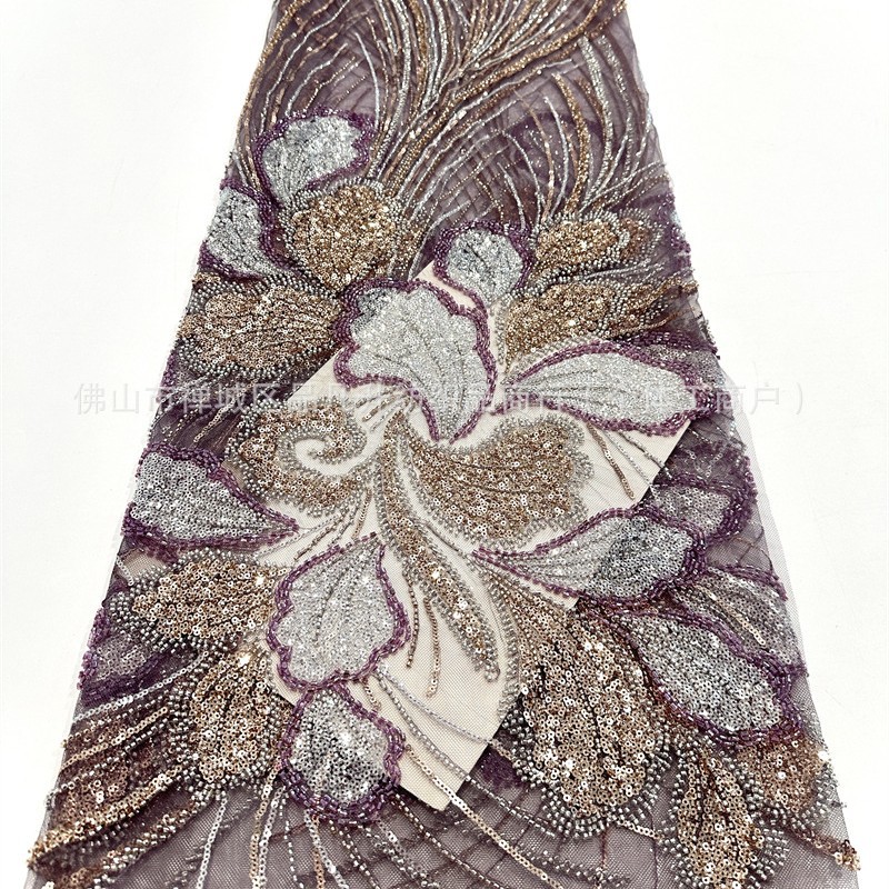 Tejido de encaje bordado de moda europea y americana vestido de cena francés vestido de nicho de diseño de tela