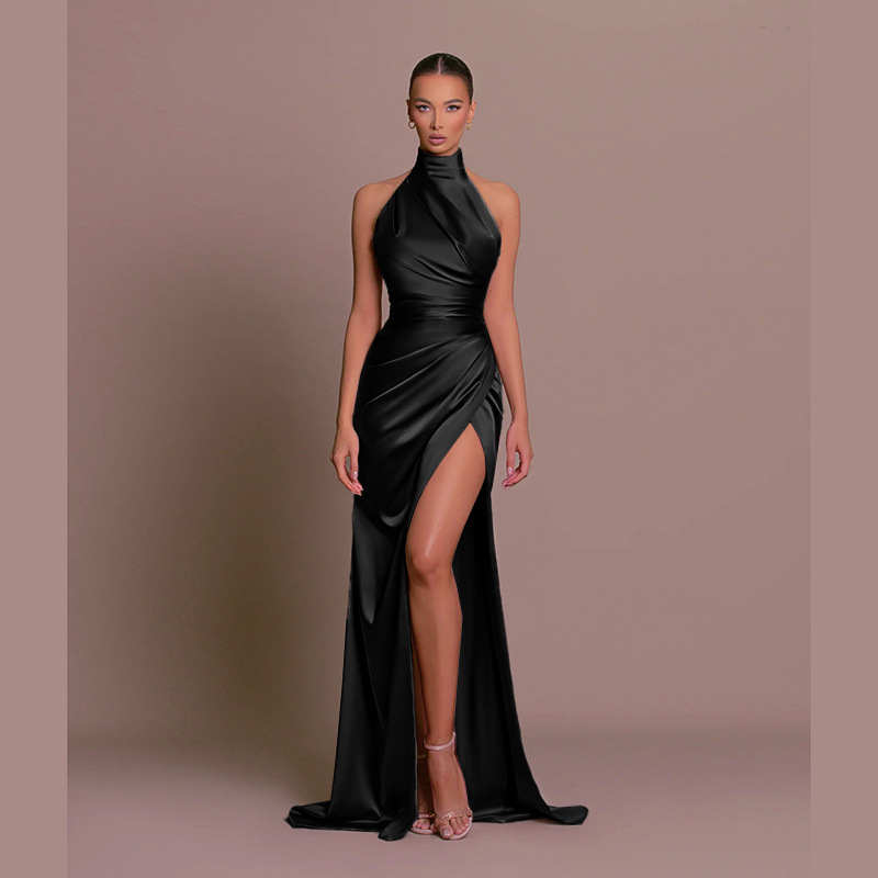 Femmes Robe De Fête Élégant Sexy Col Montant Sans Manches Couleur Unie Maxi Longue Robe Banquet Fête display picture 7