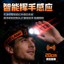 定制新品LED强光头灯USB充电多功能户外头灯夜跑头戴COB数显头灯