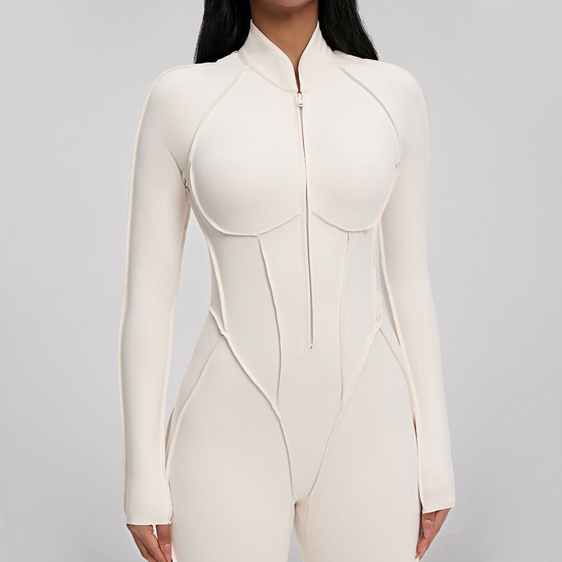 クロスボーダー立体シェイプアップ服運動連体ヨガ服ガードル長袖ファスナー修身痩せヨガパンツ連体服|undefined
