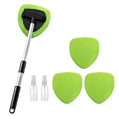 Telescopic Rod Set — Car cleaning tools - pentagonal-telescopic-pole-4-green-cloth-covers-2-spray-bottles