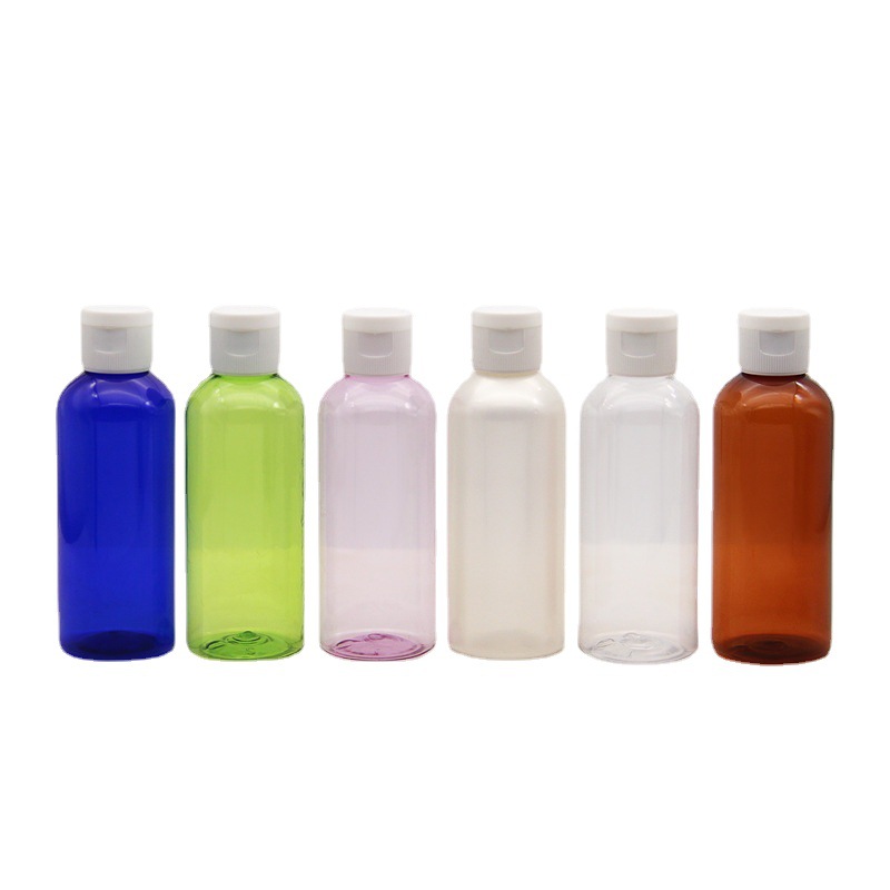 100ml白色平顶 多色圆肩翻盖 蝴蝶盖PET塑料瓶, 乳液化妆水分装瓶