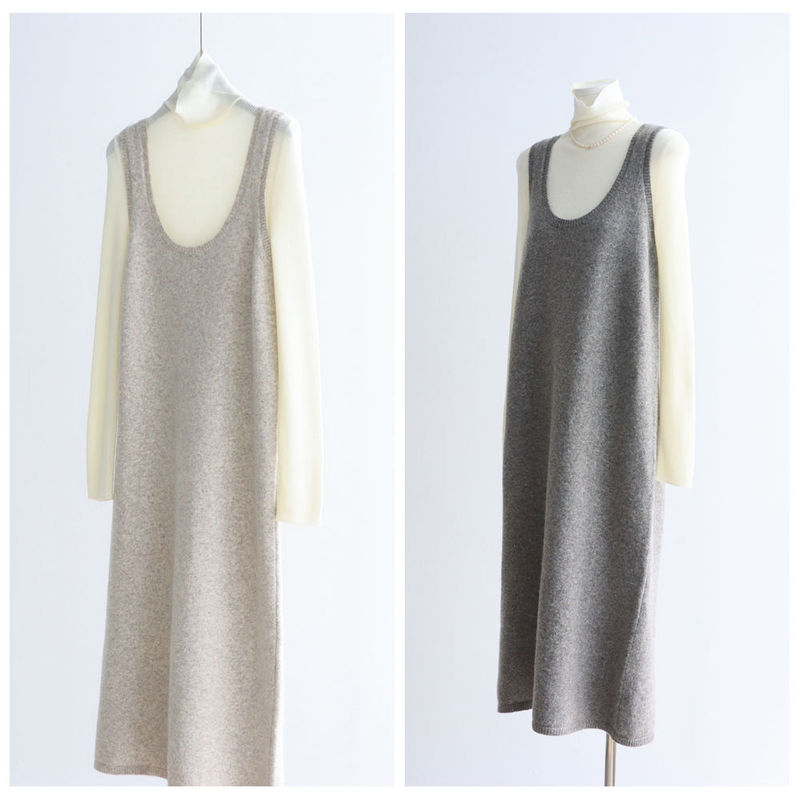 Little Camel Velvet Fashionable U-Neck Knitted Vest Dress 25 Autumn and Winter Casual Lazy Sleeveless Sweater Dress Bottoming Straight Long Skirt