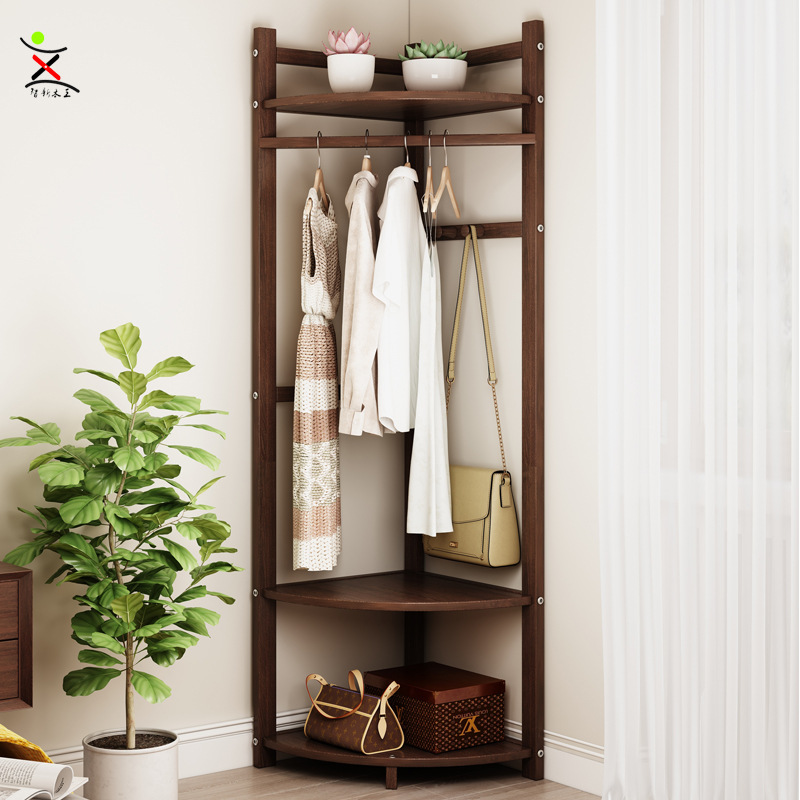 Corner solid wood floor bedroom coat rack corner door indoor multi-functional wooden hanger clothes rack