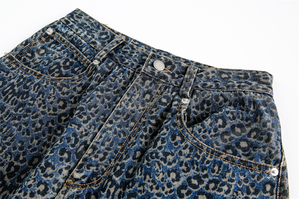 Jeans da uomo con stampa leopardata stile distressed casual_voghion.com