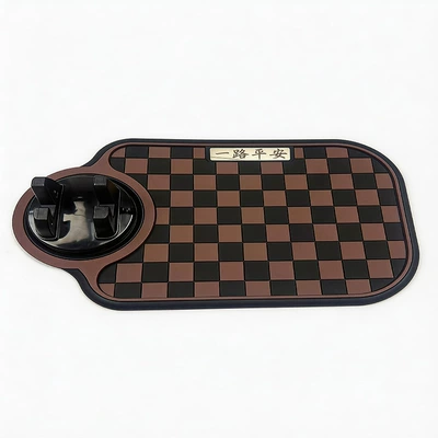 Car Dashboard Non-Slip Mat, Car Phone Holder, High-Temperature Resistant Storage Mat, Creative Car Interior Decoration Sticker (Anti-slip mat) - checkered-navigation-mat-black-and-brown-black-bracket-grid-rotating-mat