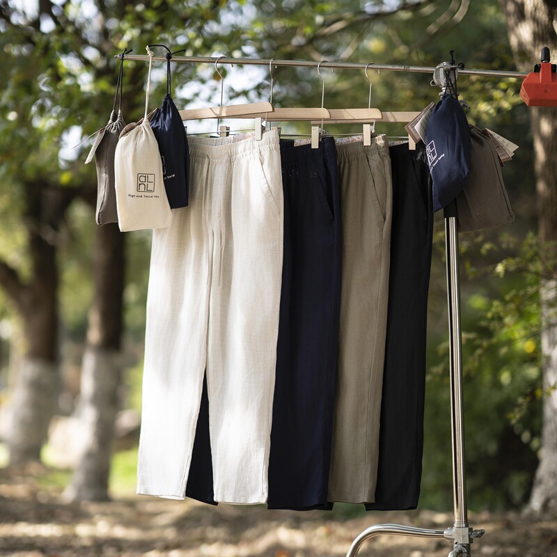 High-end linen pants summer men's breathable thin Tencel Lyocell casual pants elastic waist straight long pants High-end linen pants summer men's breathable thin Tencel Lyocell casual pants elastic waist straight long pants