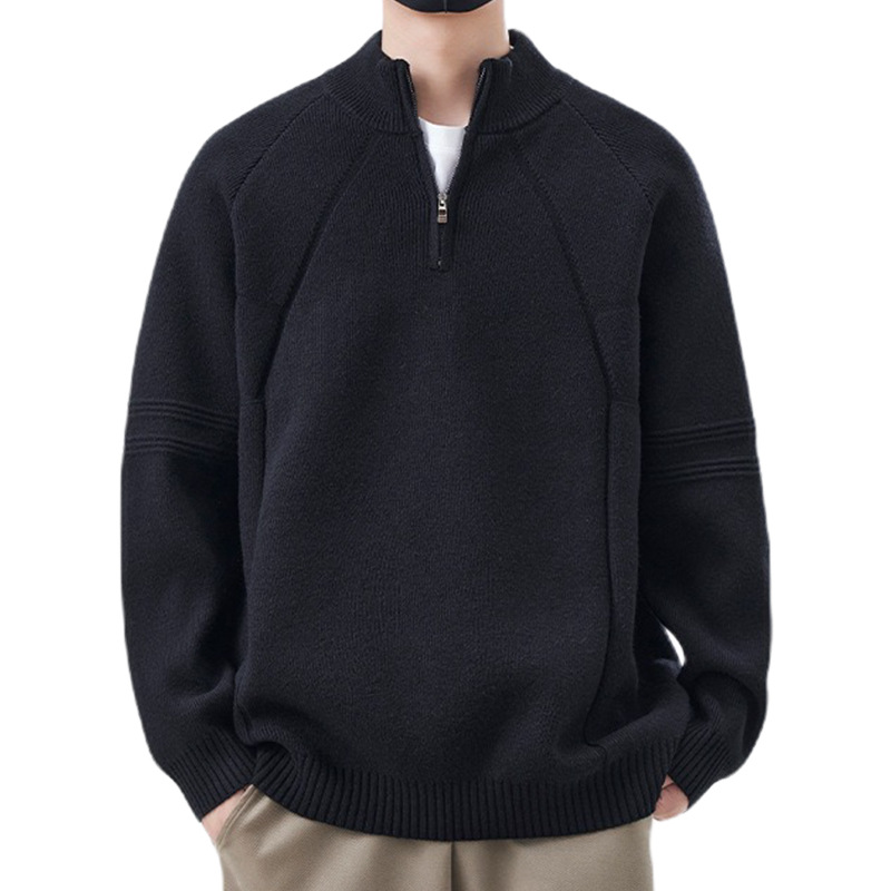 Explosiones transfronterizas de tamaño europeo de tamaño grande suéter medio cremallera camiseta de punto de hombre otoño y invierno explosiones de cuello medio alto fábrica de negocios al por mayor