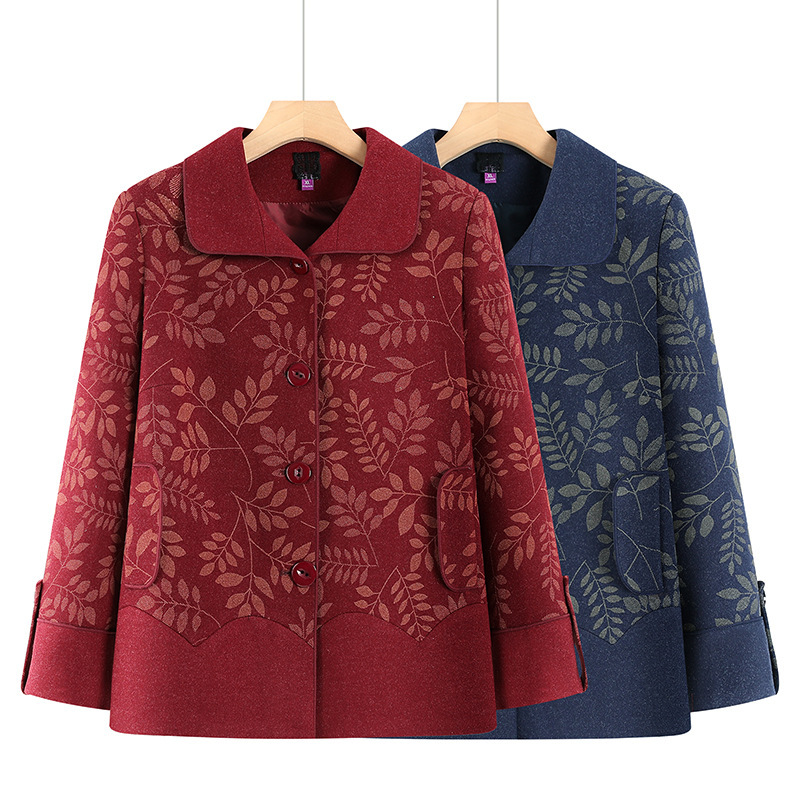 奶奶春秋外套长袖老年人衣服老太太呢子夹克妈妈秋装翻领女装上衣|undefined