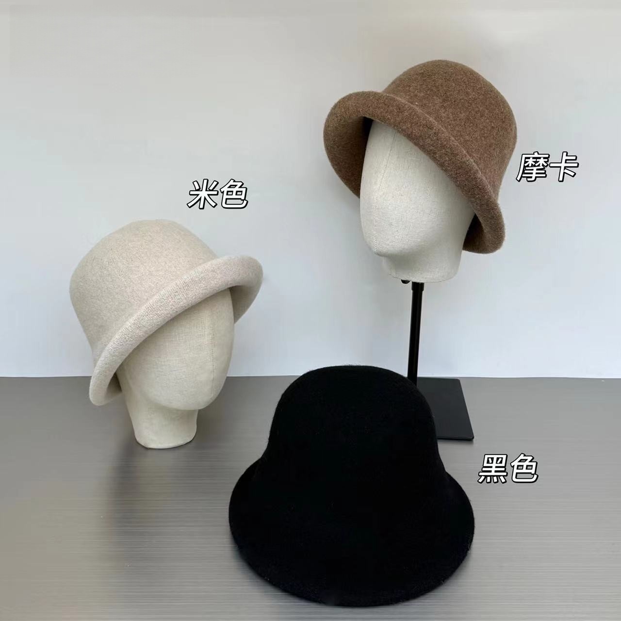 European and American Style Simple Plain Wool Felt Oval Small Hat for Women, Vintage Autumn and Winter Felt Brim Small Round Hat