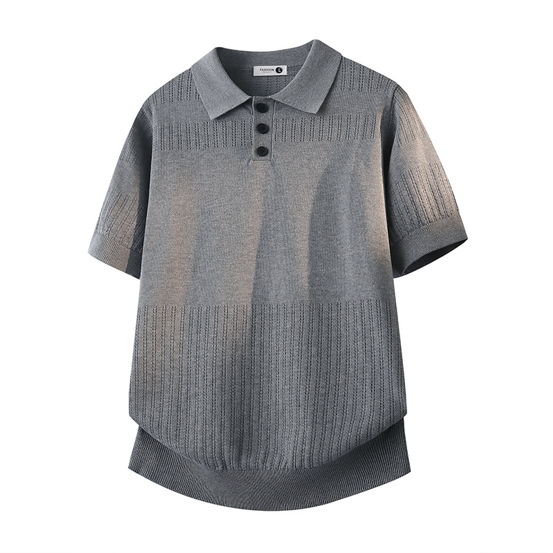 Camiseta de polo de manga corta camiseta de hombre texturas de solapa de negocios fábrica de hielo de verano al por mayor polo de lujo ligero de alto nivel