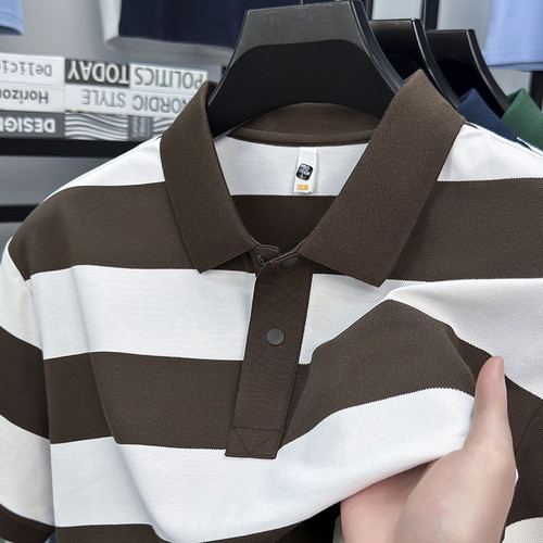 High-quality Striped Short-Sleeve T-Shirt 2025 Summer New Men's Advanced Casual Business Versatile Thin-Fashion Top