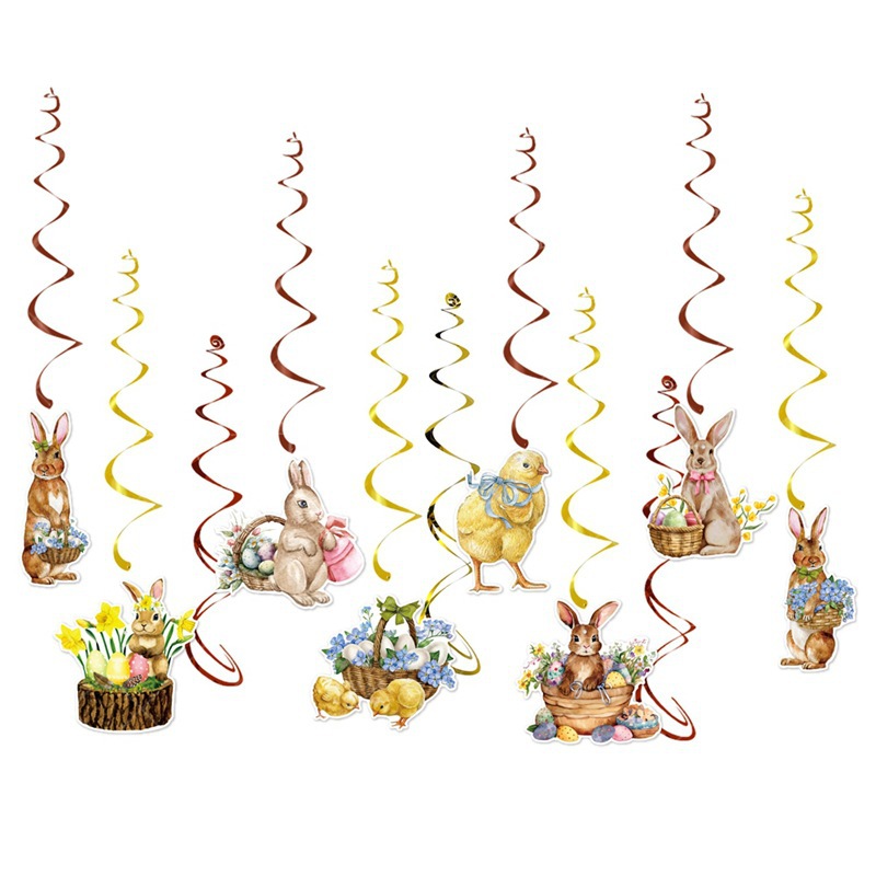 Vintage tema Pascua fiesta decoración tire bandera traje conejo espiral colgante adorno feliz Pascua bandera