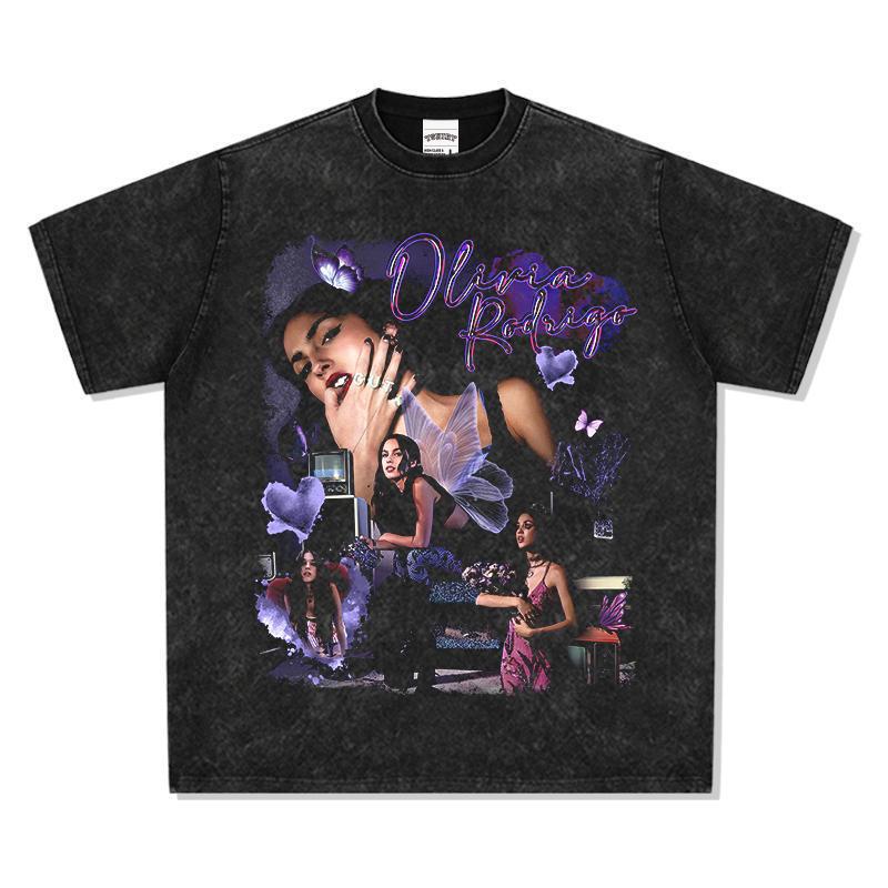 Olivia Rodrigo Olivia Rodrigo Beauty Yaya Printed Short-Sleeve American-Style Heavy T-Shirt