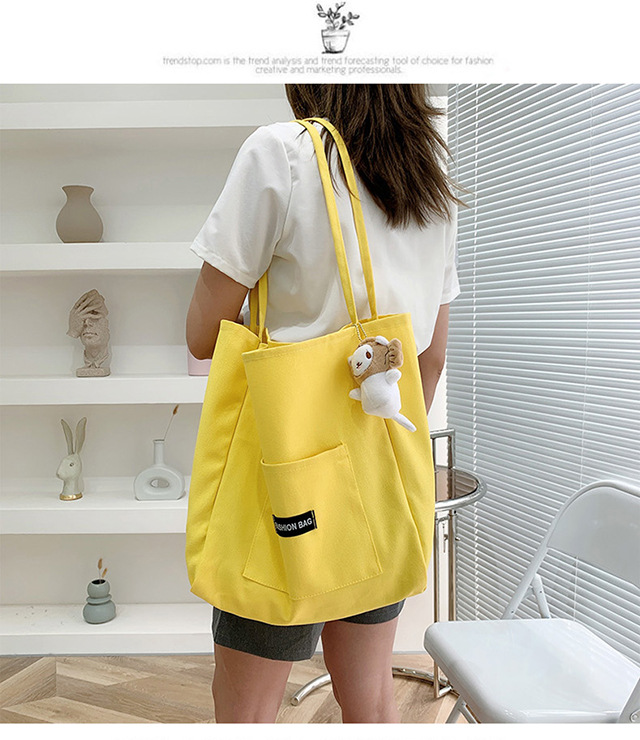 Candy-colored canvas bag, 2021 new ins bag, large-capacity tote bag, simple Korean-style single-shoulder artistic handbag Item Picture