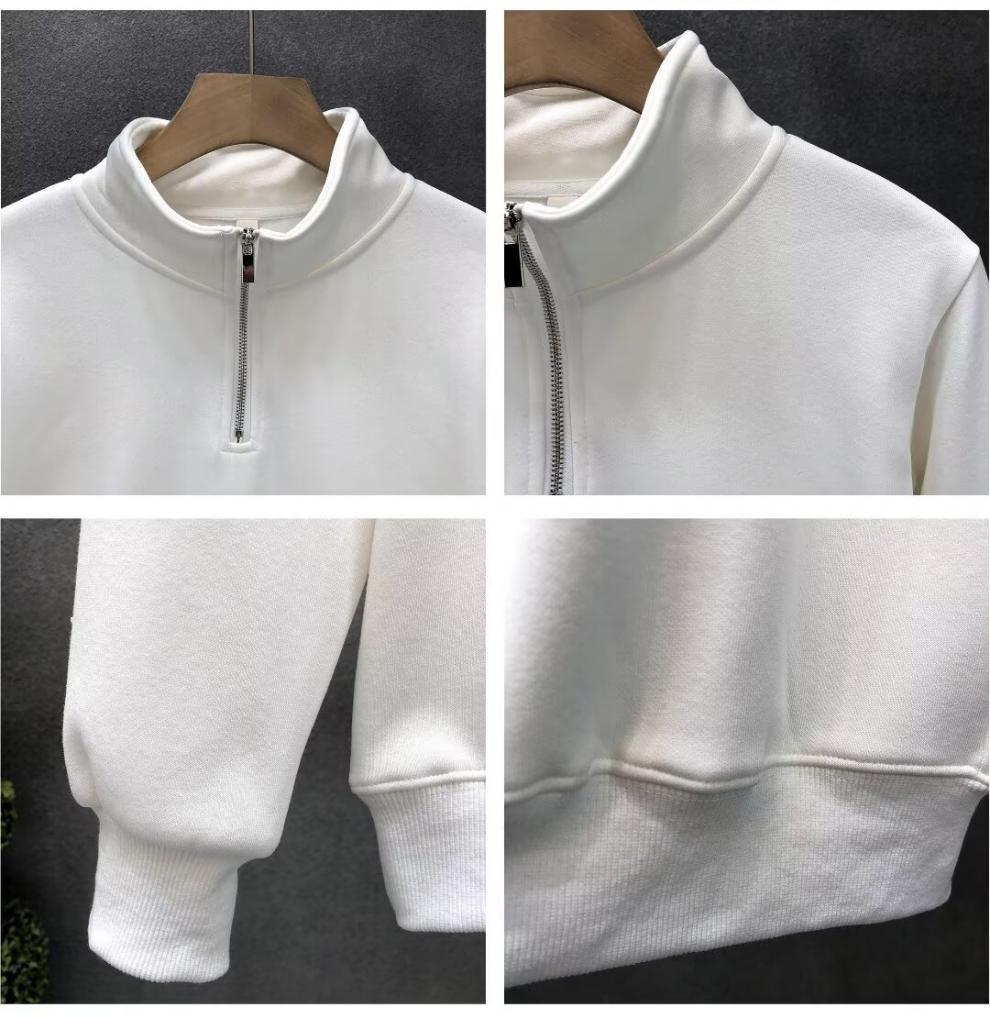 Trendy Brand Hong Kong Style Solid Color Long-sleeved Shirt Men's Fashion American Retro Loose Half-zipper Sweater_viptrois.com