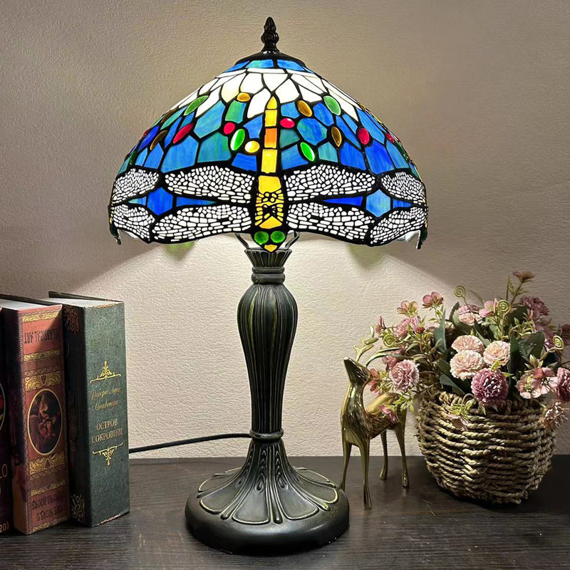 Huijing Tiffany European style villa study living room retro decoration 12-inch table lamp exquisite handmade