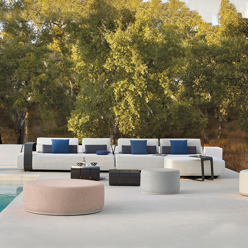 Sofá al aire libre villa casa patio acero inoxidable combinación balcón exposición muebles impermeables mesa de té