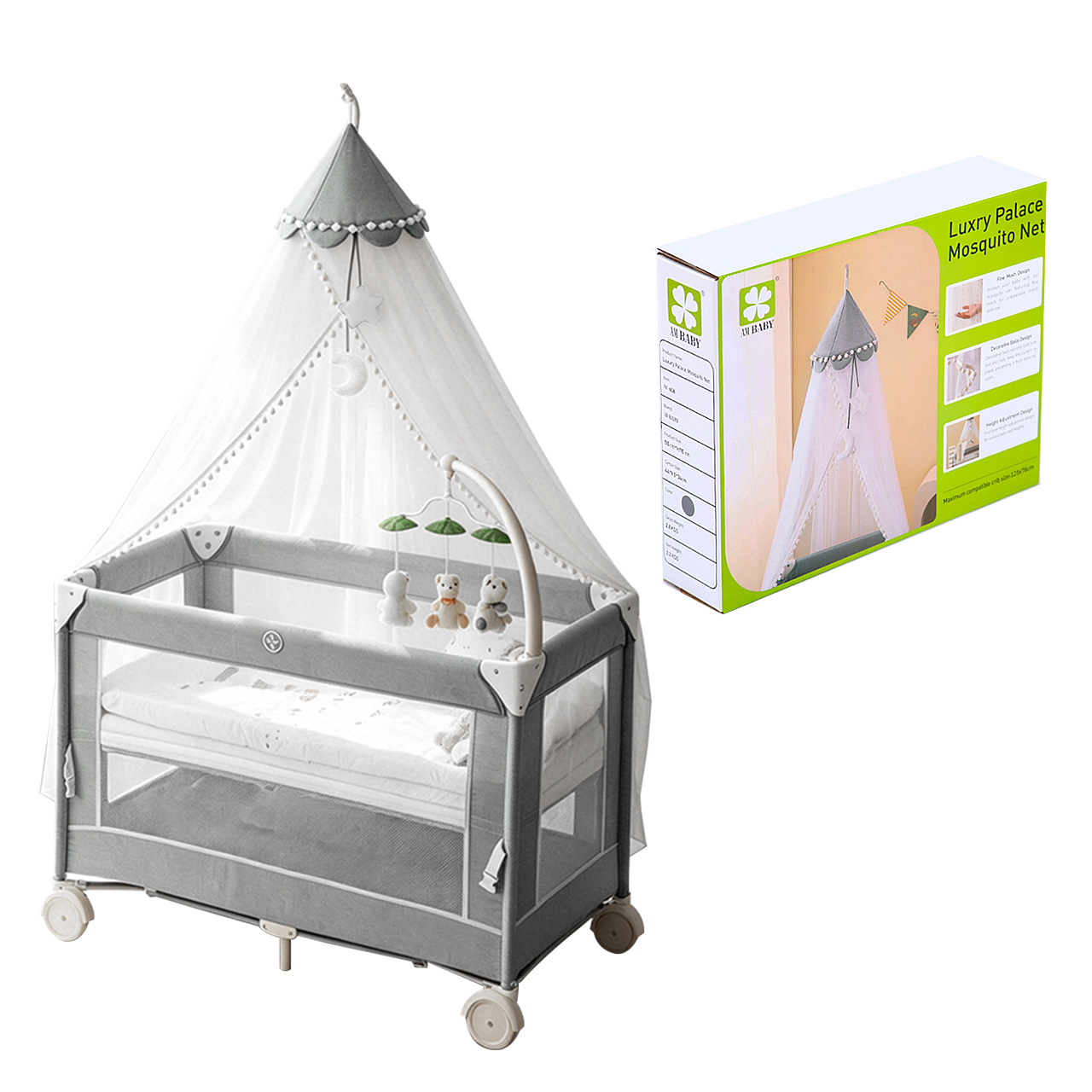 Mosquitera de cuna Mosquitera de palacio con soporte para levantar mosquitera para bebé