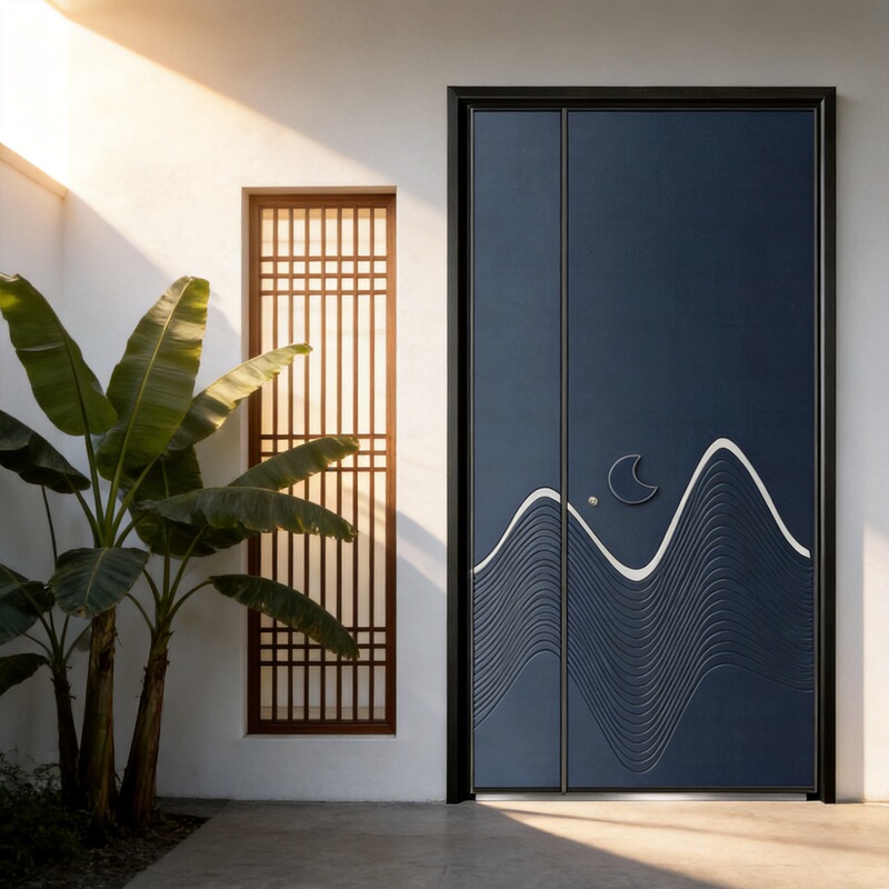 Precision-Cast Aluminum Door with Fingerprint Lock, One-Door-One-Scene Aluminum-Wood Armored Door, Rural Self-Built House Villa Door Precision-Cast Aluminum Door with Fingerprint Lock, One-Door-One-Scene Aluminum-Wood Armored Door, Rural Self-Built House Villa Door