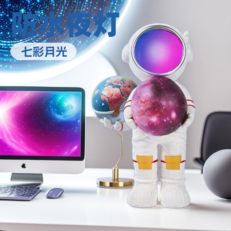 跨境新款宇航员蓝牙音响七彩月球多功能夜灯太空人桌面摆件礼物|undefined
