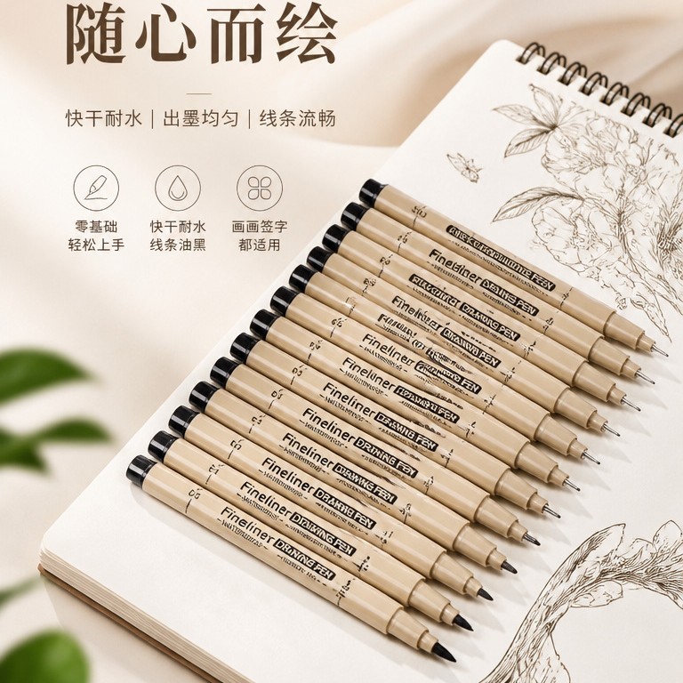 Cross-Border Wholesale Black Outline Pens for Art, Hand-Drawn Line Drawing, Comic Design, Needle Tip Pen Set, Detail Drawing Pens