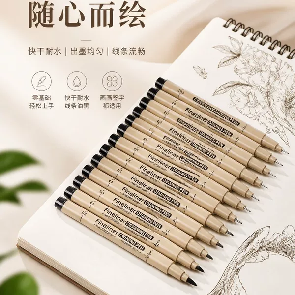 Cross-Border Wholesale Black Outline Pens for Art, Hand-Drawn Line Drawing, Comic Design, Needle Tip Pen Set, Detail Drawing Pens