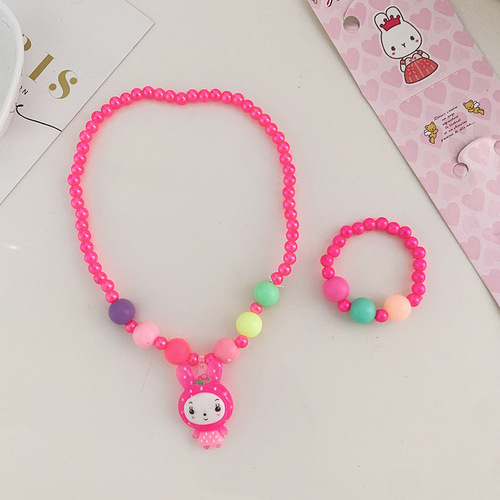Cute Barbie Doll Children's Necklace Jewelry Set Girls Princess Hair Accessories Pearl Necklace Bracelet Wholesale
