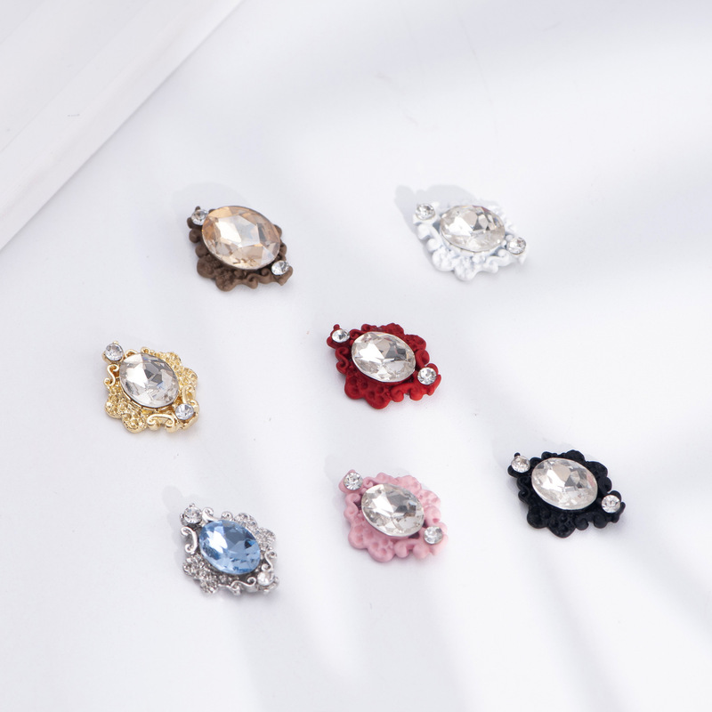 Zircon micro-inlaid glass edging retro court hollow alloy oval nail drill jewelry diy bride nail drill