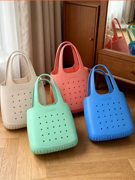 New Eva Large Handbag with Hollow Design and Multiple Holes, Outdoor Vacation Beach Bag for Women, Waterproof Storage Bag