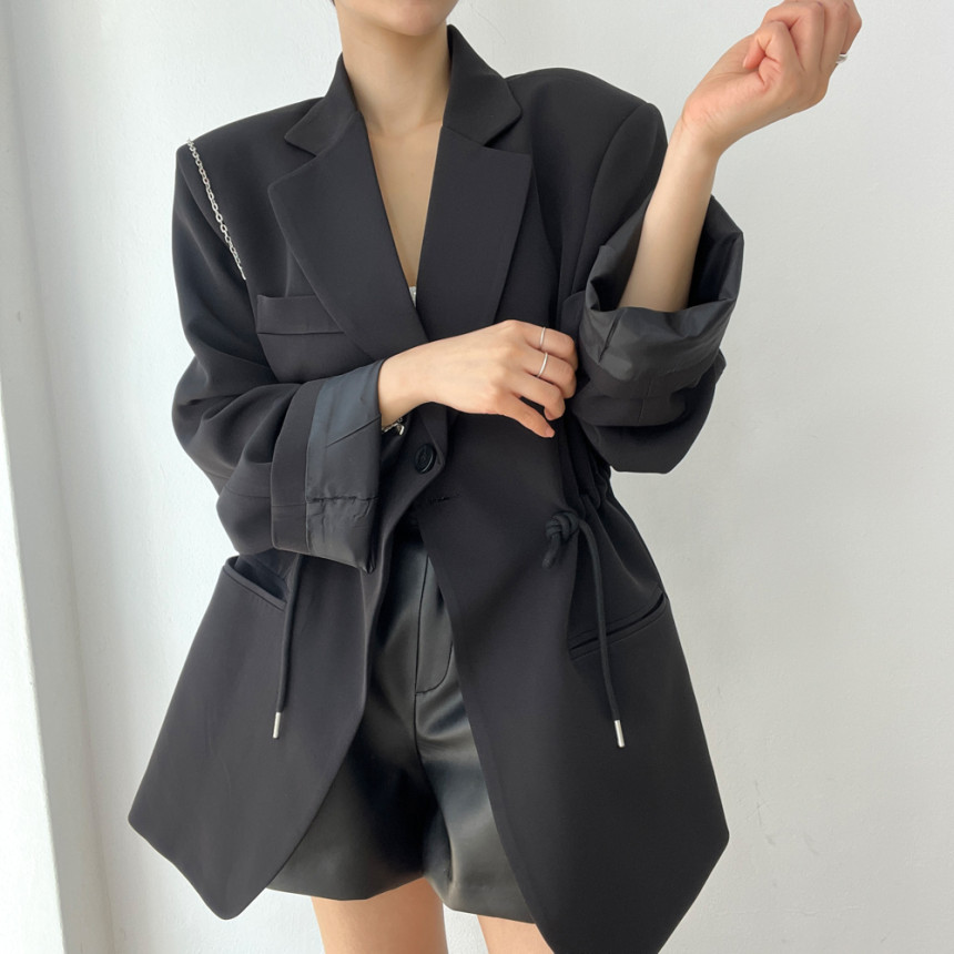 Korean Chic Autumn And Winter French Retro Style Blazer With Drawstring Waist, Slimming Effect, Pockets, Versatile_ecoleips.com