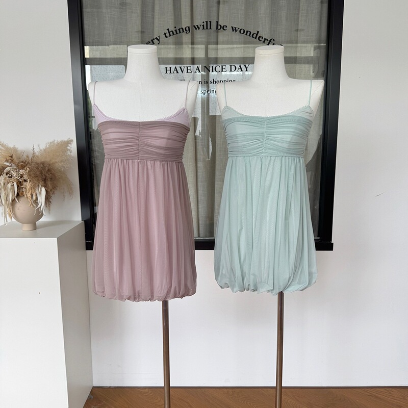 Miss Sage Mesh Strap Dress for Women, Summer Romantic Fairy-Like Elegant Slimming Draped Short Dress Miss Sage Mesh Strap Dress for Women, Summer Romantic Fairy-Like Elegant Slimming Draped Short Dress
