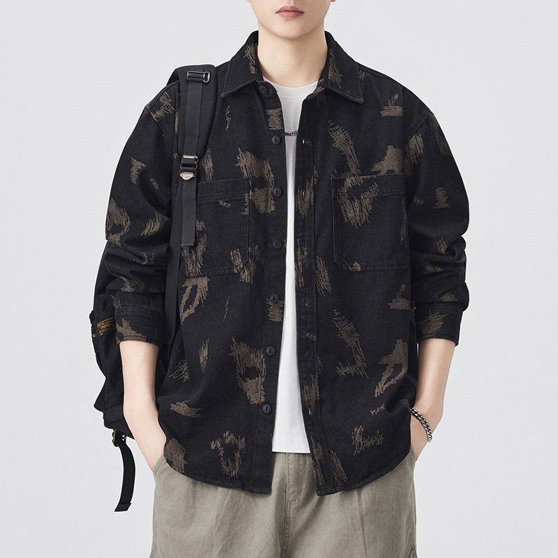 Spring and Autumn Workwear Denim Jacket Men's Trendy Brand Loose Plus-Size Casual Stylish Retro Shirt