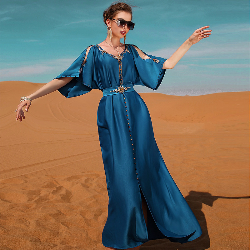Ba609 Off-Shoulder Hand-Sewn Middle Eastern Party Holiday Dress Slimming Look and Flesh-Covering Evening Dress